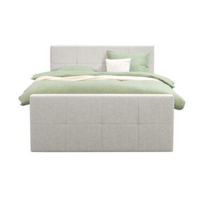 Boxspring met voetbord Liv geblokt - ecru - 140x200 cm - slanke poot - Leen Bakker