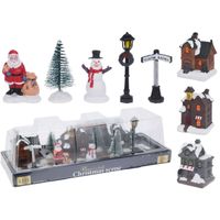 Kerstdorp accessoires - miniatuur figuurtjes en huisjes - 10-delig
