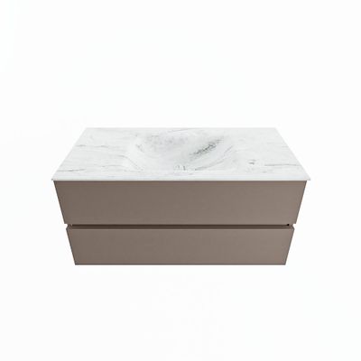 MONDIAZ VICA-DLUX 100cm badmeubel onderkast Smoke 2 lades. Inbouw wastafel CLOUD midden 1 kraangat, kleur Opalo.