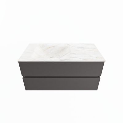 MONDIAZ VICA-DLUX 100cm badmeubel onderkast Dark grey 2 lades. Inbouw wastafel CLOUD links 1 kraangat, kleur Ostra.
