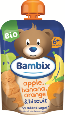 Bambix Bio Knijpzakje Appel, Banaan, Sinaasappel & Koekjes 6+