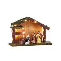 HI Verlichte kerststal - porselein/mos/hout - 30 x 10 x 20 cm?- incl. 9 beeldjes/figuren