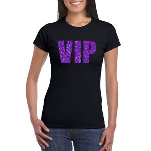 Zwart VIP t-shirt met paarse glitter letters dames