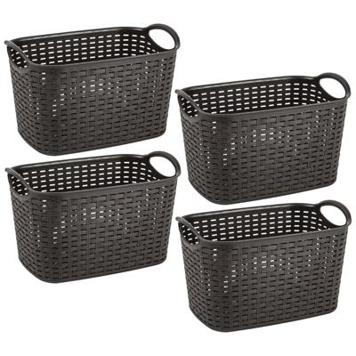 Plasticforte opbergmand - 4x stuks - kastmandje - 6,4 liter - bruin - kunststof - 19 x 29 x 18 cm