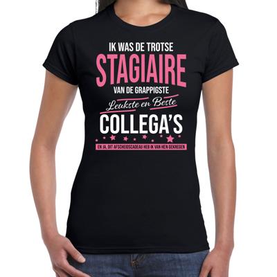 Ik was de trotse stagiaire - beste collegas - cadeau t-shirt - zwart - voor dames - afscheid kado Ik was de trotse stagiaire - beste collegas - cadeau t-shirt - zwart - voor dames - afscheid kado