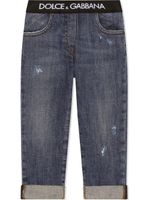 Dolce & Gabbana Kids jean à taille à logo - Bleu