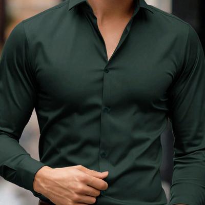 Bon&Bon Men's Casual Long Sleeve Shirt | Black Regular Fit Button Up Green / S