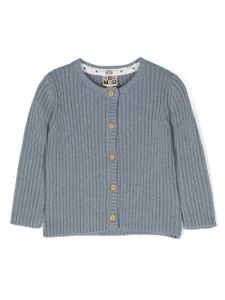 Bonton cardigan nervuré à col rond - Bleu