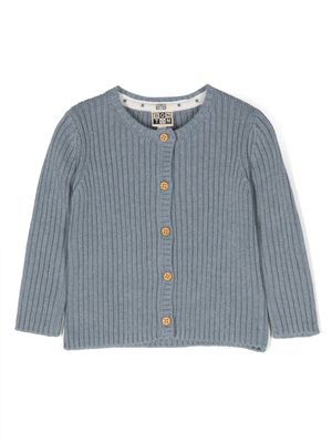 Bonton cardigan nervuré à col rond - Bleu