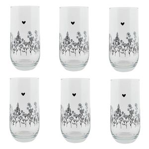 HAES DECO - Set van 6 Waterglazen - Ø 6x14 cm / 280 ml - Glas - Flora and Fauna