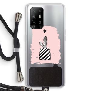 Zwart-wit cactus: Oppo A94 5G Transparant Hoesje met koord