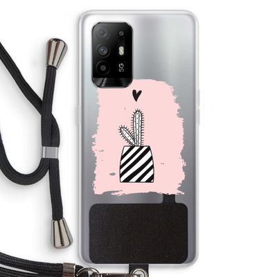 Zwart-wit cactus: Oppo A94 5G Transparant Hoesje met koord