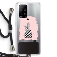 Zwart-wit cactus: Oppo A94 5G Transparant Hoesje met koord