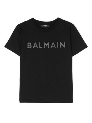 Balmain Kids t-shirt à logo strassé - Noir