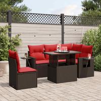 6-delige tuinbankset met kussens, bruin polyrotan