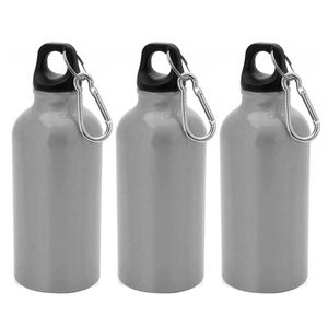 3x Stuks aluminium waterfles/drinkfles zilver met schroefdop en karabijnhaak 400 ml