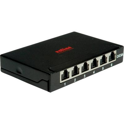 Roline ROLINE Mini-Patchpanel, Kat.6A/Kl.EA, 0,5HE, 6x RJ45 Ports, geschirmt , schwarz Patchpaneel Zwart
