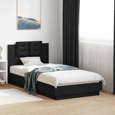 Bedframe met hoofdbord en LED-verlichting zwart 75x190 cm
