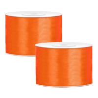 Partydeco Cadeaulint - 2x - oranje - 5 cm x 25 meter - satijn - sierlint - inpakken - decoratie