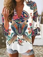 Printed Cotton-Blend Short Sleeve Casual Top - thumbnail