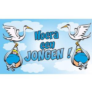 Geboorte feestartikelen vlag hoera een jongen - blauw - 150 x 90 cm - Versiering