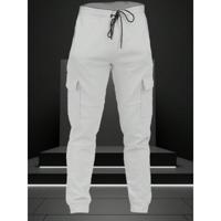 Men's Grey Cotton Cargo Jogger Pants with Drawstring Waist Grey / XXL