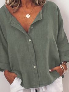 Casual Shirt Collar Cotton-Blend Top