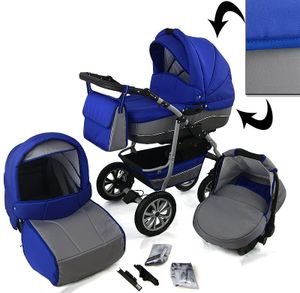 Kinderwagen 3 in 1 CityGo donkerblauw antraciet met verstelbare handgreep