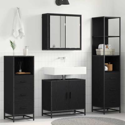 Badkamermeubelset met lade 4 pcs Zwart eiken 65 x 33 x 60 cm