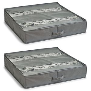 Schoenen opberger - 2x - voor onder bed - 6 vakken - grijs - 60 x 60 x 13 cm