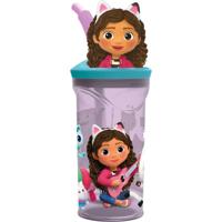 Beker met Rietje Gabby's Dollhouse Party Licht Roze PVC 360 ml