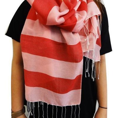 Pashmina sjaal / omslagdoek wol Nepal roze met rood - M Pashmina sjaal / omslagdoek wol Nepal roze met rood - M
