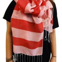 Pashmina sjaal / omslagdoek wol Nepal roze met rood - M - thumbnail