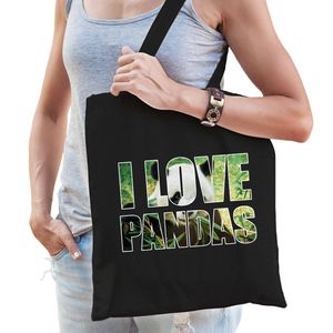 I love pandas / pandabeer katoenen tasje zwart dames - Feest Boodschappentassen