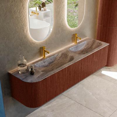 Badmeubel Mondiaz Kurve-Dlux | 175 cm | Meubelkleur Ruby | Wastafelkleur Oza | Solid surface | Dubbel / Rechts spoelbak | 2 kraangaten