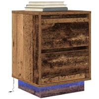 Nachtkastje met LED-verlichting 38x34x50 cm oud hout