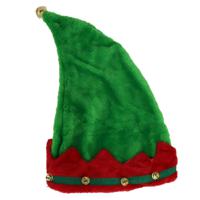 Elfenmuts - groen/rood - met belletjes - volwassenen - 41 cm - polyester - kerstelf accessoires