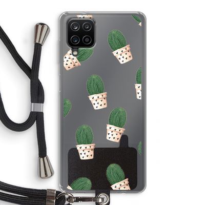Cactusprint roze: Samsung Galaxy A12 Transparant Hoesje met koord