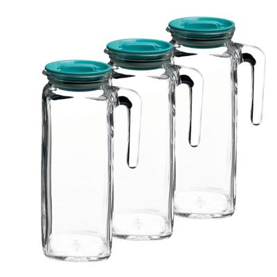 Bormioli Rocco glazen schenkkan met deksel - 3x stuks - 1 liter - Sapkannen/waterkannen