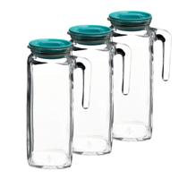 Bormioli Rocco glazen schenkkan met deksel - 3x stuks - 1 liter - Sapkannen/waterkannen