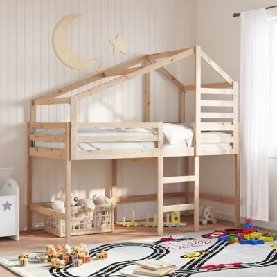 Halfhoogslaper met ladder en bedhuis grenenhout 80x200 cm