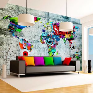 Fotobehang - Wereldkaart - Graffiti , 350x245 cm