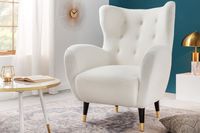 Retro design fauteuil DON wit Boucle stof veerkern gouden voetdoppen - 42639 - thumbnail