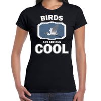 T-shirt birds are serious cool zwart dames - vogels/ grote zilverreiger shirt 2XL  -