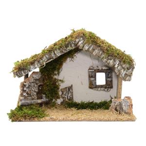 Lege kerststal - zonder figuren - L32 x B18 x H24 cm - hout/mos