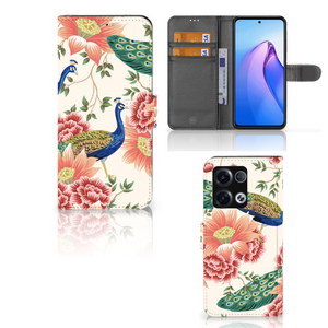 Telefoonhoesje met Pasjes voor OPPO Reno8 Pro Pink Peacock