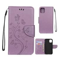Voor iPhone 11 Pro Butterfly bloemmotief horizontale Flip lederen draagtas met houder & kaartsleuven & portemonnee (licht paars)