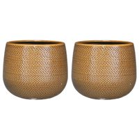 Set van 3x stuks bloempotten okergeel ribbels keramiek voor kamerplant H16 x D18 cm