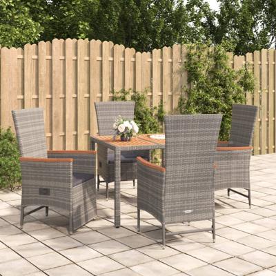5-delige Tuinset met kussens poly rattan grijs