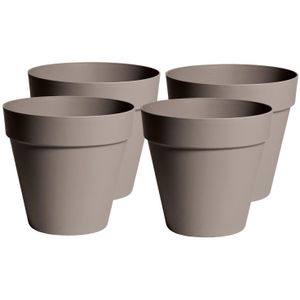 Plantenpot/bloempot - 4x - kunststof - taupe bruin - binnen en buiten - D20 x H17 cm